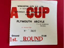 Football Ticket Billet Jegy Biglietto Eintrittskarte Worcester City - Plymouth Argyle 25/11/1978 - Biglietti D'ingresso