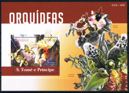 Bloc Sheet Fleurs Orchidées Flowers Orchids  Neuf  MNH **  S Tome E Principe 2015 - Orchids