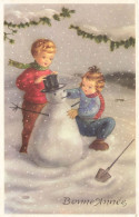 FETES - VOEUX - Bonne Année - Enfants Fabricant Un Bonhomme De Neige - Carte Postale - Nouvel An