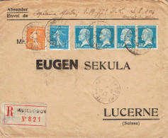 Tarifs Postaux Etranger Du 01-04-1924 (36) Pasteur N° 176 50 C. X 4+ Semeuse 5 C. Lettre RCecommandée 60  G. 29-09-1924 - 1922-26 Pasteur