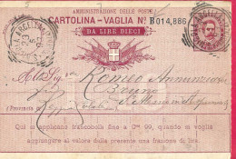 ANNULLO TONDO RIQUADRATO "S. NICOLA ARCELLA*23.5.93*/(COSENZA)"(P.8) SU INTERO CARTOLINA VAGLIA C.15/8 (INT. 7Ba) - Poststempel