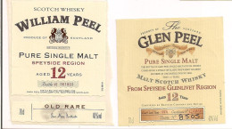 Etiquettes GLEN PEEL Et William PEEL: Pure Single Malt  - 12 Ans   - Scotch Wisky  - - Whisky