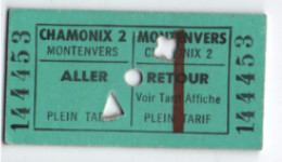Ticket De Train Ancien / SNCF/ CHAMONIX 2  - MONTENVERS / Aller -Retour/ Avril1993           TCK270 - Ferrocarril