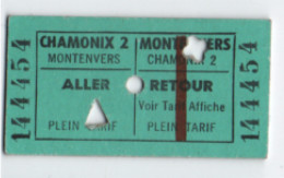 Ticket De Train Ancien / SNCF/ CHAMONIX 2  - MONTENVERS / Aller -Retour/ Avril1993           TCK271 - Spoorweg