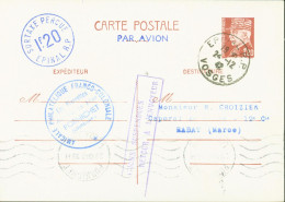 Guerre 40 Epinal Pour Maroc Débarquement Alliés Cachet Relations Postales Suspendues Entier Pétain + Taxe Aérienne - WW II