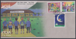 Inde India 2008 FDC Children's Day, Child, Children, Drawing, Moon, School, Church, Flag, First Day Cover - Sonstige & Ohne Zuordnung