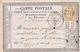 CARTE PRECURSEUR. 26 SEPT 1875. N° 55. MONTREVEL. AIN. GC 2519. ORIGINE RURALE OR. POUR VAUX - 1849-1876: Klassik