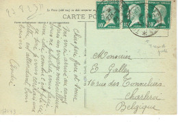 Tarifs Postaux Etranger Du 01-04-1924 (54) Pasteur 171 15 C. X 3  C.P. Etranger Oblitération Trésor Et Poste 27-08-1924 - 1922-26 Pasteur