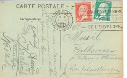 Tarifs Postaux Etranger Du 01-04-1924 (54) Pasteur N° 171 15 C.+ Pasteur N° 173 30 C . C.P. Etranger Pour La Tchécoslova - 1922-26 Pasteur