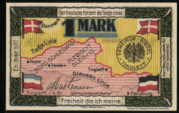 Notgeld Tingleff 1920, 1 Mark, Deutsche Fordern Die Tiedje-Linie  - Dinamarca