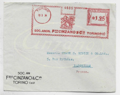 ITALIANE ITALIA EMA 1.25 CINZANO TORINO 13.3.1934 LETTERE COVER TO FRANCE - Marcophilie