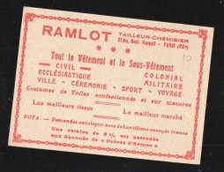 Paris :  Bd Raspail.... Carte Commerciale RAMLOT  Tailleur-chemisier...(PPP47294) - Pubblicitari