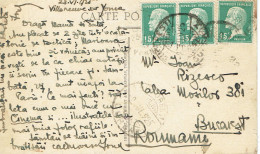 Tarifs Postaux Etranger Du 01-04-1924 (65) Pasteur N° 171 15 C. X 3  C.P. Etranger Pour La Roumanie RARE 23-06-1925 - 1922-26 Pasteur