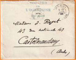 1902 - Etat Major Des Troupes De L'Indochine . Corr. D. Armée - Enveloppe Et Lettre De 6 P De Hanoi Vers Castelnaudary - Covers & Documents