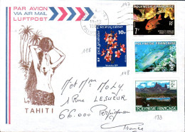 POLYNESIE AFFRANCHISSEMENT COMPOSE SUR LETTRE POUR LA FRANCE 1980 - Lettres & Documents