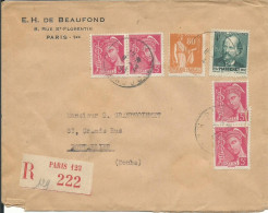 FRANCE LETTRE RECOMMANDEE 5F PARIS POUR PONTARLIER ( DOUBS ) DE 1943 LETTRE COVER - 1921-1960: Moderne