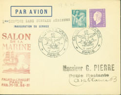 Par Avion Cachet 1er Service Sans Surtaxe Aérienne Inauguration Du Service Enveloppe + Cachet Salon De La Marine - 1927-1959 Storia Postale