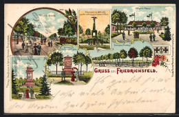 Lithographie Friedrichsfeld / Wesel, Wilhelm Strasse, Franzosen Friedhof, Offiziers-Casino  - Wesel