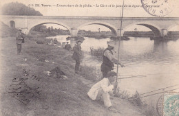 Très Animée Ouverture De La Pêche Le Cher Et Le Pont De La Ligne De Bordeaux 1906 Top - Tours