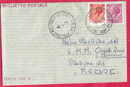 ANNULLO CS " MALPENSA AEROPORTO B (VA)*8.4.73* SU INTERO BIGLIETTO POSTALE SIRACUSANA LIRE 40 PER FIRENZE - 1971-80: Marcophilia