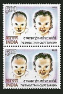 India 2011 MNH Vertical Pair, Medicine, Health, Surgery, The Smile Train - Malattie