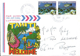 POLYNESIE AFFRANCHISSEMENT COMPOSE SUR LETTRE POUR LA FRANCE 1981 - Storia Postale