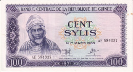 BILLETE DE GUINEA DE 100 SYLIS DEL AÑO 1960 SIN CIRCULAR (UNC) (BANKNOTE) - Guinee