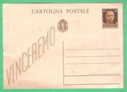 REGNO D'ITALIA 1942 CARTOLINA POSTALE VEIII VINCEREMO 30 C Bruno (FILAGRANO C98) NUOVA Segni Di Inchiostro Sul Retro - Entero Postal