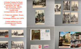 12 Cartes Postales De Rouen (8 N'ont Pas Circulé, Mention Manuscrite "Oct 1906" - 3 Sont Affranchies, 1906/21, Avec Corr - Rouen