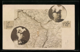 AK General Damade, General Joffre Und Karte Der Frontlinie  - Guerre 1914-18
