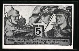 AK Heer-Soldat Und Marine-Soldat, Es Sage Niemand: Ich Habe Schon Gegeben, Hamburger Opfertag, 5.10.1916  - War 1914-18