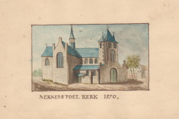 Mechelen  " Oude Aquarel - Nekkerspoel Kerk Anno 1570 - Postkaart Formaat Oud - Mechelen