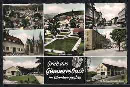 AK Gummersbach, Hugo Steinmüller-Schule, Strassenpartie, Teilansicht, Wappen  - Gummersbach