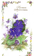 Heureux Anniversaire ( Carte Double Le Bouquet De Violettes Est En Tissus  ; Format 10.5x18.5 - Geburtstag