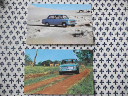 LOTTO 2 CARTOLINE - POSTCARD - DA COLLEZIONE - AUTO CAR FIAT 124 NEL DESERTO E ALL'EQUATORE PICCOLO FORMATO - Voitures De Tourisme