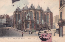 Lille Colorisée L église St Maurice Abside Animée Vendeur Ambulant 1906 - Lille