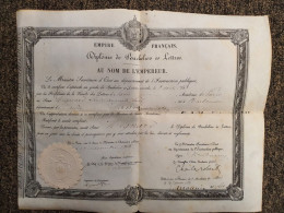 Diplôme De Bachelier ès Lettres AU NOM DE L'EMPEREUR . Paris Le 5 Aout 1868 à MIGNARD Louis … - Diploma's En Schoolrapporten