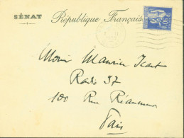 Enveloppe Entête Sénat YT Paix N°368 Perforé S CAD Paris Sénat 2 II 1939 - Cartas & Documentos