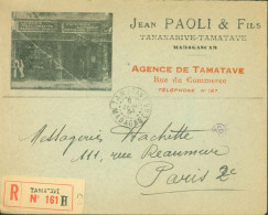 Enveloppe Publicitaire Illustrée Jean Paoli Agence De Tamatave Recommandé YT N°134 + 184 X3 CAD Tamatave 6 1 34 - Brieven En Documenten
