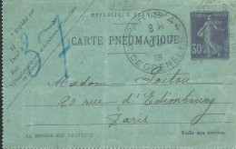 FRANCE CARTE SEMEUSE 30c PARIS 44 POUR PARIS DE 1909 LETTRE COVER - Pneumatische Post