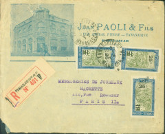 Enveloppe Publicitaire Illustrée Jean Paoli Agence Tananarive Recommandé YT Madagascar N°188 X3 CAD Tananarive 1932 - Lettres & Documents