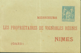 Entier Enveloppe 11,5x7,5 Vert Bleu Sage 15c Bleu Neuf Sans Date Repiquage Propriétaires Vignobles Réunis Nîmes - Bigewerkte Envelop  (voor 1995)