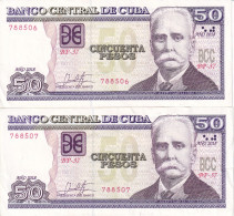 PAREJA CORRELATIVA DE CUBA DE 50 PESOS DEL AÑO 2018 DE CALIXTO GARCIA (BANKNOTE) - Kuba