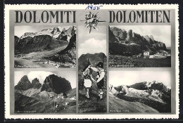 Cartolina Pordoipass /Dolomiten, Mit Sellapass, Grödnerpass Und Marmolada  - Sonstige & Ohne Zuordnung