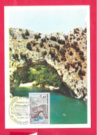 Carte Premier Jour 1971, 07, GORGES DE L ARDECHE, Vallon Pont D'Arc, Dos Vierge, Carte Maximum - 1970-1979