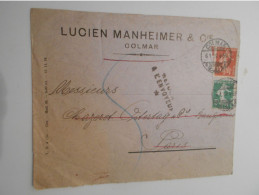 France Alsace-lorraine , Lettre De çolmar 1919 Pour Paris - Lettres & Documents