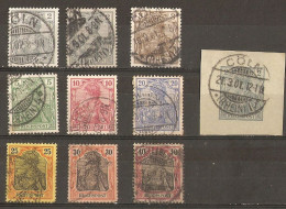 Allemagne 1900 - Germania - Petit Lot De 9 + 1 Fragment D'entier Postal - Légende Reichspost - 51/58 - Gebruikt