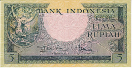 BILLETE DE INDONESIA DE 5 RUPIAH AÑO 1957 SIN CIRCULAR (UNC) MONO-MONKEY (BANKNOTE) - Indonesië