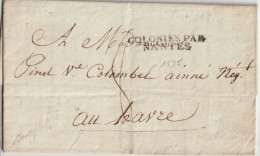 1819 - ENTREE MARITIME COLONIES PAR NANTES SUP ! - LETTRE De DARUN (CAROLINE DU SUD) ! => LE HAVRE - Correo Marítimo