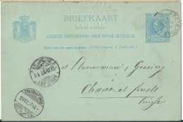 PAYS BAS  CARTE 5c AMSTERDAM POUR CHAUX DE FONDS ( SUISSE ) + AMBULANT N°40 DE 1887 LETTRE COVER - Interi Postali